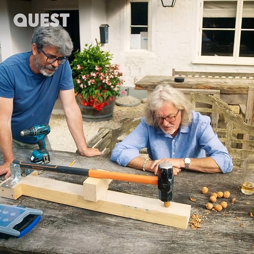 James May puts the old saying 'using a sledgehammer to crack a walnut' to the test in his brand new series #JamesMayAndTheDullMen 🔨🥜 Make sure you're tuned in tonight at 9pm! | Quest