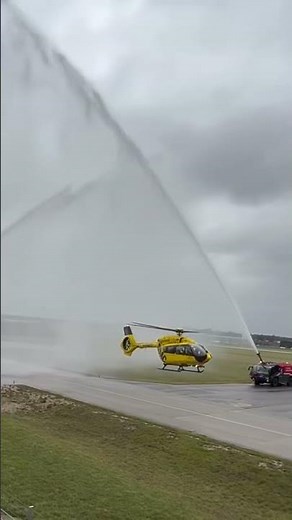 First Landing at the New ADAC Air Rescue Campus | Water Salute Welcome for ADAC Rescue Helicopter