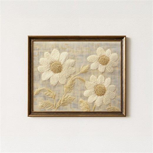 Vintage Daisy Tapestry Art Print: European Country Floral Textile Art (digital Download) - Etsy