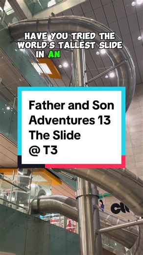 Family outing go Changi Airport We tried The Slide @ T3, which is the world’s tallest slide in an airport. Do follow for more recommendations on free attractions in Singapore! #parenting #father #son #family