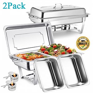 2Pack Chafing Dish Buffet Set, 8QT Buffet Servers and Warmers Chaffing Servers Stainless Steel with 2 Half Size Food Pans, Rectangular Food Warmers for Parties Buffets