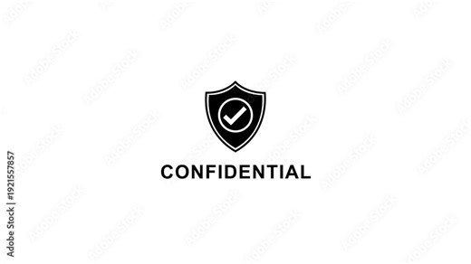 Confidential shield with checkmark symbol and text for secure data protection and privacy concept security