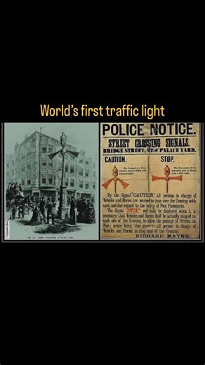 Less known facts on Instagram: "The world’s first traffic light was a gas-lit, manually operated signal installed in December 1868 outside the Houses of Parliament in London, designed by J.P. Knight to help pedestrians cross busy streets; however, it exploded after only a month, injuring the operator."
