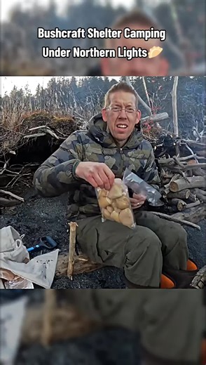 Bushcraft Shelter Camping Under Northern Lights Adventure