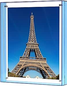 8x10 Picture Frame, Stunning Color Acrylic Floating Photo Frame, Use as 8x10, 6x8, 8x8 Picture Frame and Acrylic Tray, Horizontal and Vertical Formats for Tabletop Display, Blue, 1Pack