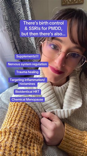 Having ALL the information on how we can help treat our PMDD is crucial because the mechanisms at play are so different between individuals. If birth control or SSRIs don’t work for you, that can give you a LOT of information on what is driving your symptoms! 💜✨ #pmdd #pmddawareness #premensturaldysphoricdisorder #pmddstruggles #pmddsupport
