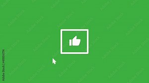 Animated Mouse cursor clicks on the square thumbs up icon . Thumb up. Loop animation on green screenl.