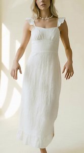Linen Midi Dress With Ruffle Straps, Crisscross Tie Back Sundress, White Linen Summer Dress, Ruffle Hem Vacation Dress - Etsy