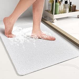 Mecko Loofah Bath Mat for Tub - Quick-Dry Non-Slip Shower Mat, Extra Thick Textured Grip Bathtub Mat for Bathroom and Shower Floor, Indoor/Outdoor Use for Wet Areas (White, 17"x47")