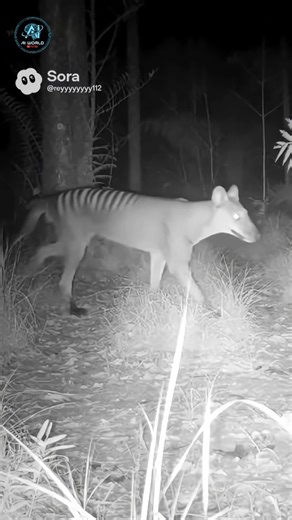 This Tasmanian tiger was caught on camera at night❗ #aiworld #wildlife #aivideo #animals