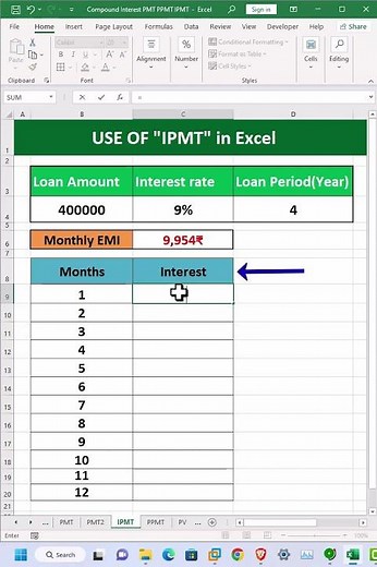 IPMT Function in Excel.
