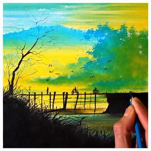 7.5K views · 750 reactions | Easy & beautiful landscape drawing using oil pastels | Morning Drizzle | Facebook