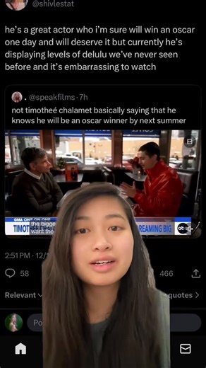 Christine on Instagram: "timothée chalamet did an interview saying that he pretty much knows he will be an oscar winner by next year. people have a lot of thoughts! THESE ARE ALL ALLEGATIONS AND OPINIONS. #timotheechalamet #movie #film #oscars #news #celebrity #actor #famous #reels #viral"