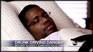 DRUNK DRIVING DANGER? A Houston police officer only had a split second to get out of his car just in time when an alleged drunk driver smashed into him—this decision saving his life and all captured on the officer’s body cam. Janai Norman reports. http://abc13.co/2vtkJ68 | ABC World News Tonight with David Muir