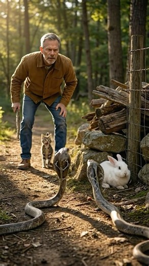 Kitten Stops a Truck to Save a White Rabbit from Two Snakes #kitten #rescue #animalrescue