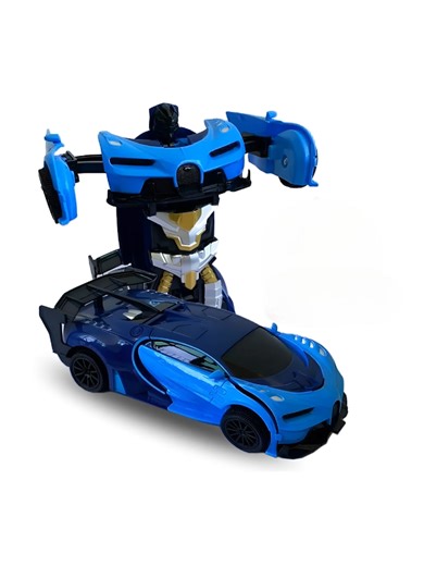 Steering Wheel RC Transforming Robot Car - 2-in-1 Blue Racing Vehicle