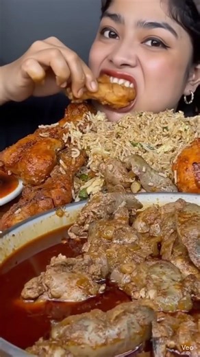 Girl Eating Fried Chicken and Biryani | Satisfying Eating Sounds | Street Food Mukbang#chicken#viral