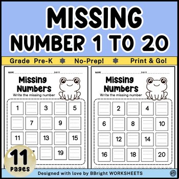 Missing Numbers 1–20 Worksheets | Pre-K Counting & Number Recognition | No-Prep