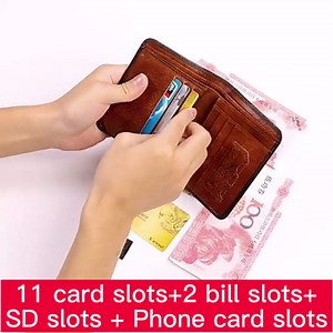 SENYIDUCAN BanYaNu RFID Trifold Wallet for Men - Mens Genuine Leather Wallets - 11 Credit Card Holders - Mens Tri Fold Wallet with 2 Money Cash Slots - Gift For Man