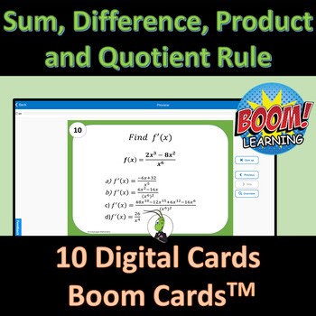 Sum, Difference, Product and Quotient Rules Calculus Task Cards BOOM