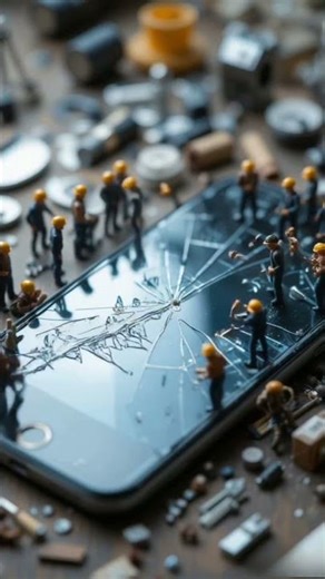 Tiny Workers Repairing a Cracked Phone #shorts #miniature #phone