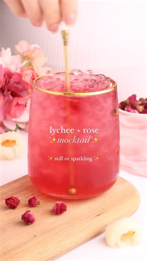 Mocktail Recipes | Natalie Battaglia on Instagram: "Floral rose, sweet lychee and a touch of lime combine to make this simple pink mocktail that’s perfect for Valentines, baby showers, bridal showers…or anytime! 🩷🍋‍🟩 ✨Say PINK PLEASE for the full recipe (which includes my low sugar rose syrup) PLUS my whole Pink Mocktail Collection✨ Ingredients 2 tinned lychees 1 teaspoon maple syrup or your choice of sweetener (optional) 3 oz (90 ml) lychee syrup from the tin 3/4 oz (22 ml) rose syrup (homem