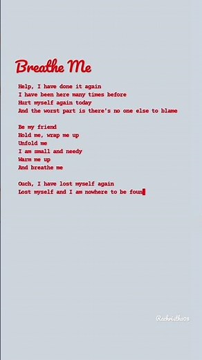 "Breathe Me" SIA (Lyrics)