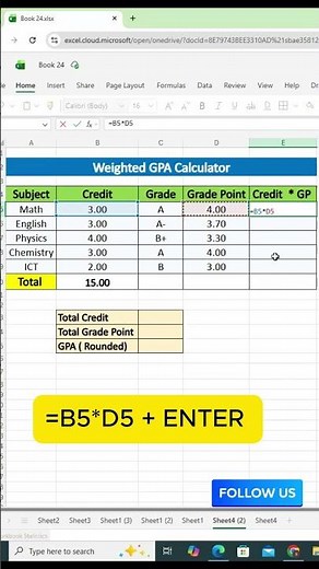 How to Calculate Weighted GPA in Excel ? #excel #spreadsheetmagic #exceltips