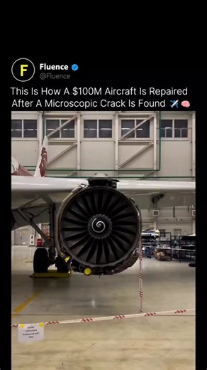 Fluence on Instagram: "When a microscopic crack is detected in a commercial aircraft, the repair process follows strict aviation safety standards inside certified MRO (Maintenance, Repair & Overhaul) facilities. Using advanced non-destructive testing methods, engineers precisely locate the defect before removing damaged sections of the aircraft’s structural skin. The area is then reinforced with aerospace-grade materials, precision fasteners, and stress-tested components to restore full structur