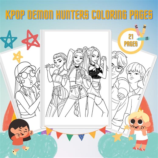 Kpop Demon Hunters Coloring Pages Printable Activity Book for Kids Fan Art - Etsy