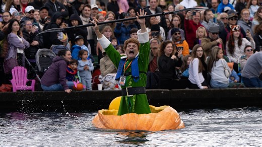 Giant, floating pumpkin races draw large crowds to annual event in Oregon