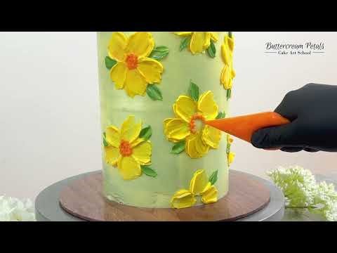 Buttercream Palette Knife Painting | 3-Minute Yellow Floral Print Cake Tutorial