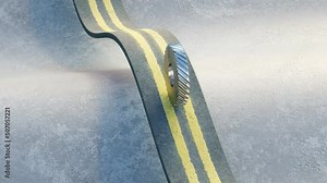 Satisfying looped animation of gear rolling on asphalt road. Realistic animation render Stock Video