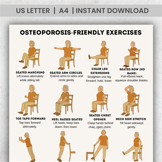 Osteoporosis Exercise Chart for Seniors – 16 Safe Chair & Standing Movements – Gentle Bone Fitness Workout for Older Adults PDF - Etsy