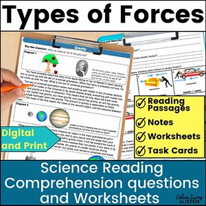 Types of Forces with gravity & friction worksheets Science Reading Comprehension