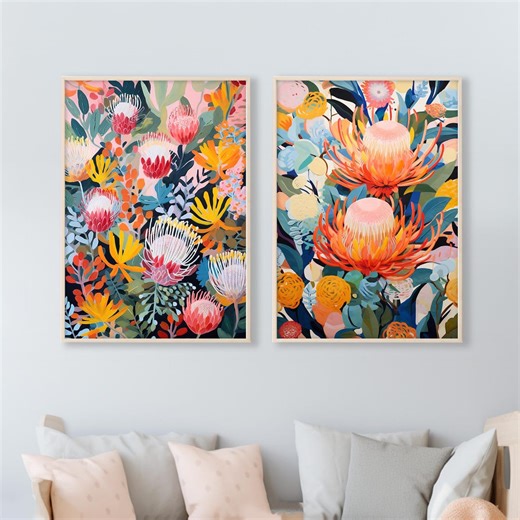 Australian Banksia Beauty Duo Set of 2 Prints, Native Floral Wall Art, Modern Botanical Decor, Printable Australian Artwork Digital Download - Etsy