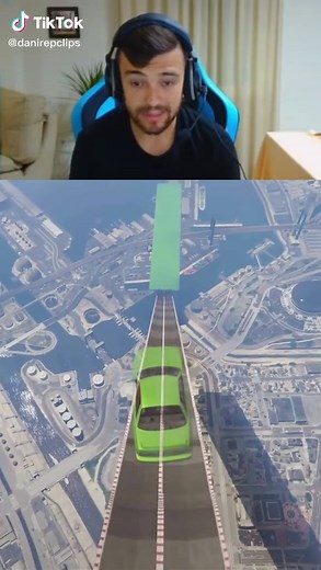 GTA 5 Green Car Stunts on Elevated Urban Track
