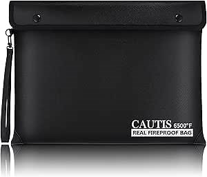 6500℉ Real Fireproof Document Bag, Wallet with Fire Proof Zipper, 8 Layer Material, Envelope Bag for A4 Size Documents, Id Card