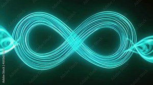 An infinity symbol swirling teal squiggle lines that continuously pulse and warp. lines shift in thickness, feeling of expansion contraction loop infinitely, 4k High-Quality background Animation Video