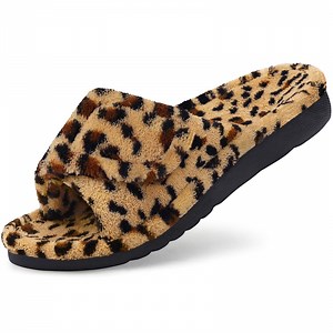 Litfun Women's Orthopedic Slippers with Arch Support Adjustable Coral Velvet Slide Slippers Open Toe House Shoes, Cheetah Brown - Walmart.com
