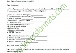 Request Letter to Bank for Write Off of Unrealized Export Bills