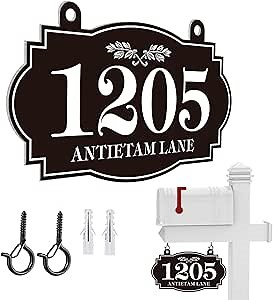 Hanging Address Plaque Sign Lucky Leaf - Reflective House Number Sign Plaque,House Numbers for Outside House,Front Door,Lamp Post,Light Post,Mailbox,Yard Metal 10 x 5.6 inch