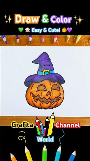 How to Draw & Color a Halloween Pumpkin with Witch Hat 🎃 | Easy & Cute Short #halloween #howtodraw