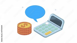 financial economy animation with coins and calculator