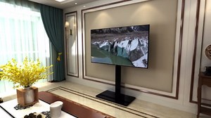 TAVR Universal Floor TV Stand Base for 32-75 Inch TVs up to 110 Lbs with Swivel Height Adjustable Mount, Black Tempered Glass Base for Media Storage and Space Saving