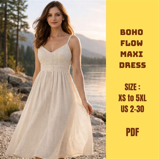 Boho Flow Maxi Dress Sewing Pattern | Long Bohemian Dress PDF | Summer Dress Pattern | Digital Download - Etsy