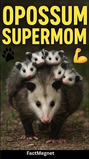 Opossum Supermom 💪🐾 | Carrying All Her Babies on Back 😲❤️ #facts #opossum #wildlife #animals #viral