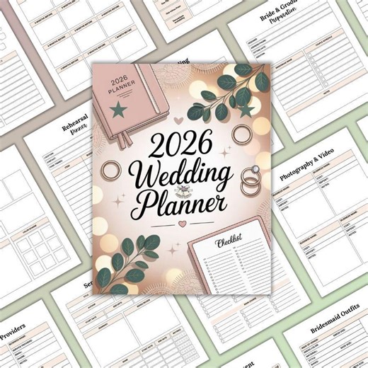 2026 Wedding Planner. Printable Wedding Plan Checklist, Tracker, Itinerary, Organizer Bundle. 68pages.