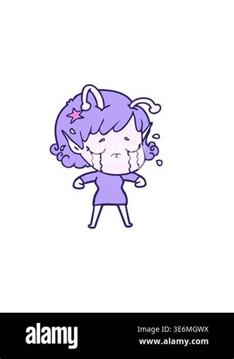 horizontally vibrating animation of cartoon crying alien girl Stock Video Footage - Alamy