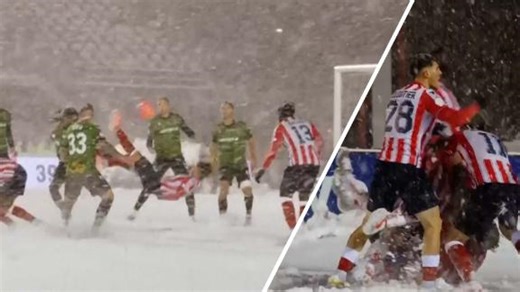 Stunning bicycle kick scored during blizzard in Canada